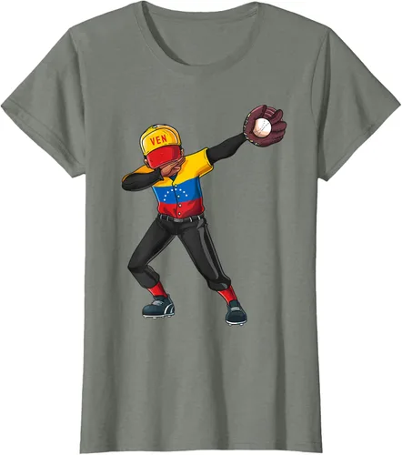 Vista 17 de Baseball Dabbing Venezuela Player Catcher Pitcher Hombres Niños Camiseta, Negro