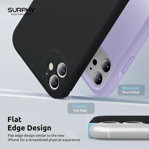 Vista 3 de SURPHY Diseño para iPhone 11 con protección de cámara, diseño delgado de borde recto, funda de silicona líquida para iPhone 11 de 6.1 pulgadas, negro