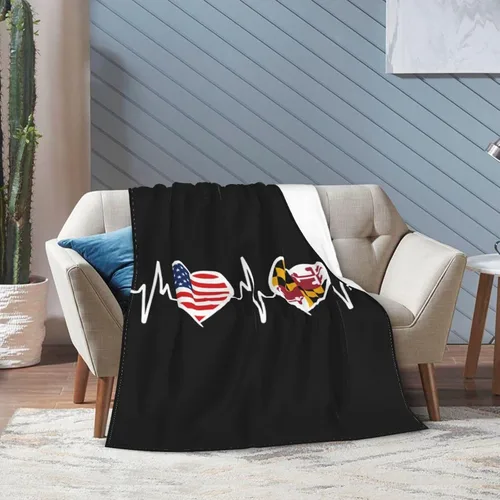 Vista 7 de Manta de franela cálida y ultrasuave con la bandera de Estados Unidos y Maryland, manta negra para todas las estaciones, decoración del hogar