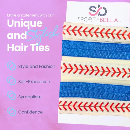 Vista 3 de Infinity Collection Lazos para el cabello de béisbol, 5 soportes para cola de caballo, elásticos para el cabello sin arrugas para mujeres, Azul