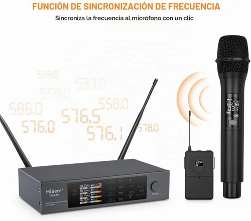 Vista 5 de Sistema de micrófono inalámbrico Hiberr UHF con 2 portátiles y 2 paquetes de cuerpo