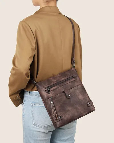 Vista 2 de FADEON Bolsos cruzados para mujer y bolso de mano para laptop, colección marrón