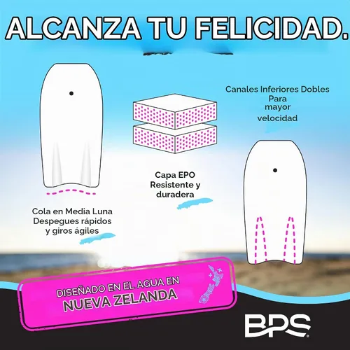 Vista 5 de BPS Tabla de Bodyboard "Shaka" de Nueva Zelanda para Todas las Condiciones de Olas - Ligera con Núcleo de EPS, Parte Inferior Lisa de HDPE, Tablas