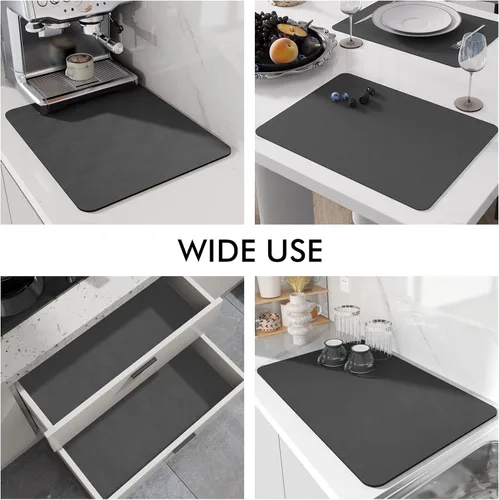 Vista 4 de LIMNUO Tapete de café de goma para ocultar manchas, alfombrilla para cafetera para encimeras, absorbente con respaldo para secado de platos para Gris