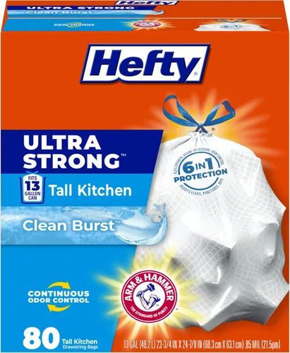 Vista 9 de Hefty Bolsas de basura ultra fuertes de 13 galones, bolsas de basura altas para cocina de tamaño de 13 galones, cierre con cordón, control continuo