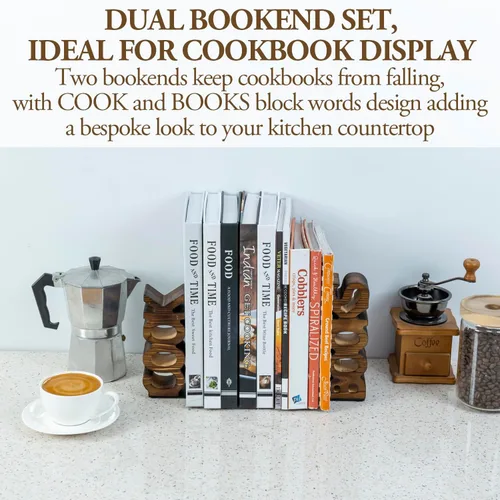 Vista 3 de MyGift Sujetalibros decorativos de madera quemada rústica para cocina y libros, para encimera de cocina, juego de 2 piezas Recipe Display