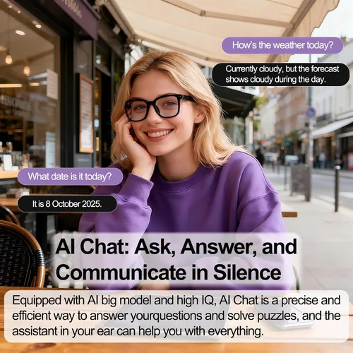 Vista 3 de Lentes de traducción Bluetooth inalámbricos inteligentes AI para hombres/mujeres con altavoces/Bluetooth y más de 140 idiomas traducción