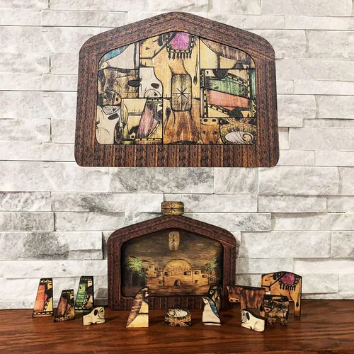 Vista 2 de Rompecabezas de madera de Jesús, rompecabezas de pesebre con diseño de madera quemada, decoración de escultura de rompecabezas de Jesús