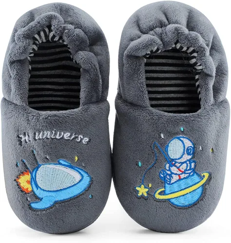 Vista 2 de Estamico pantuflas de felpa de calidad superior, tejido suave, con caricaturas, para niños pequeños, calzado cálido para el hogar y para el invierno