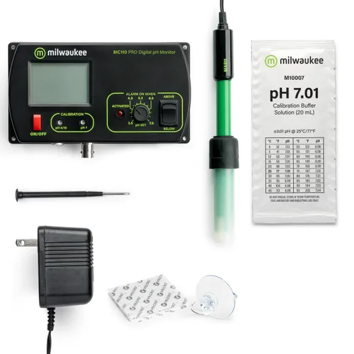 Vista 4 de Milwaukee Monitor de pH MC110 con kit de montaje, pH 0.0 a 14.0, precisión de pH +/-0.2, punto de ajuste de pH de 3.5 a 7.5