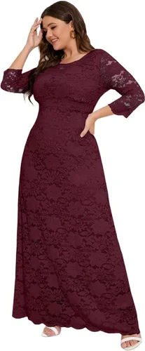 Vista 4 de MAYFASEY Vestido de novia de encaje floral para mujer, talla grande, manga 34, dama de honor, fiesta de noche, vestido largo con bolsillos
