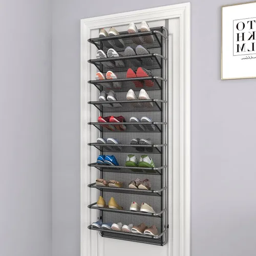 Vista 2 de Zapatero de 10 niveles sobre la puerta, organizador de zapatos colgante para almacenamiento de zapatos, zapatero de puerta para armario, despensa