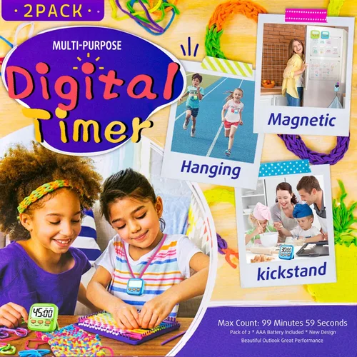 Vista 4 de Paquete de 2 temporizadores digitales para niños, temporizadores magnéticos de cocina para cocinar, huevos, profesores, aula, estudio, ejercicio