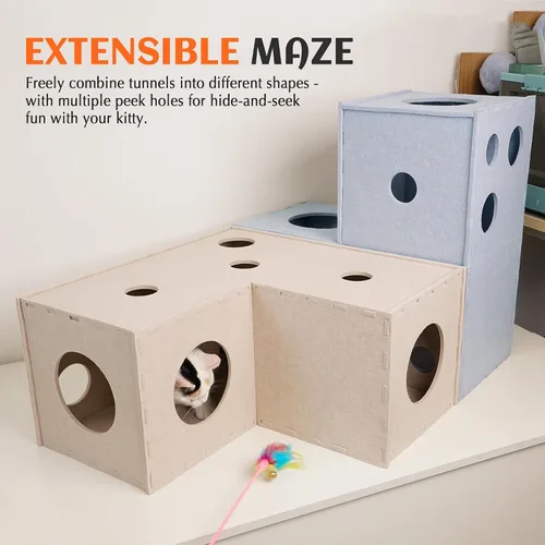 Vista 4 de PETKARAY Túnel para gatos, cueva original para gatos de interior, tubos y túneles de juego para gatitos grandes, juguete de fieltro suave con Beige