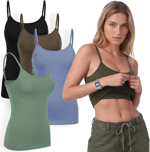 Vista 77 de Emmalise Camiseta de mujer con brasier integrado, soporte de tela sin varillas, camisola corta