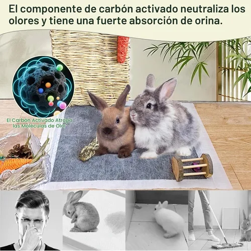 Vista 4 de 20 almohadillas para orina de conejo, pañales desechables de conejo de 18 x 13 pulgadas, almohadilla para orinal para mascotas Almohadillas
