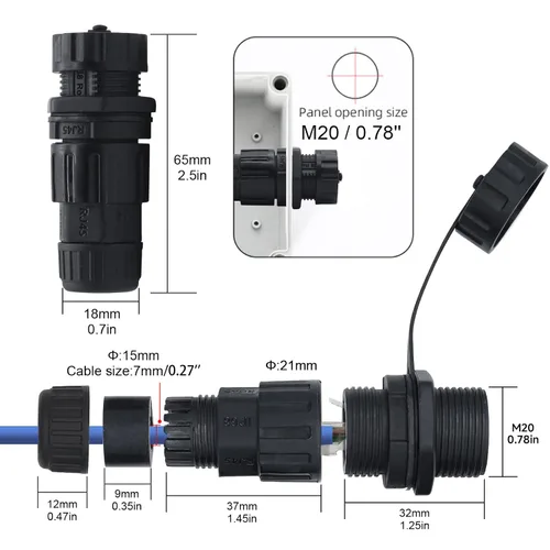 Vista 4 de Conector instalable de campo RJ45 hembra a hembra blindado de 10 piezas. Proporciona conectividad Ethernet Cat5/5e/6 de alimentación a través