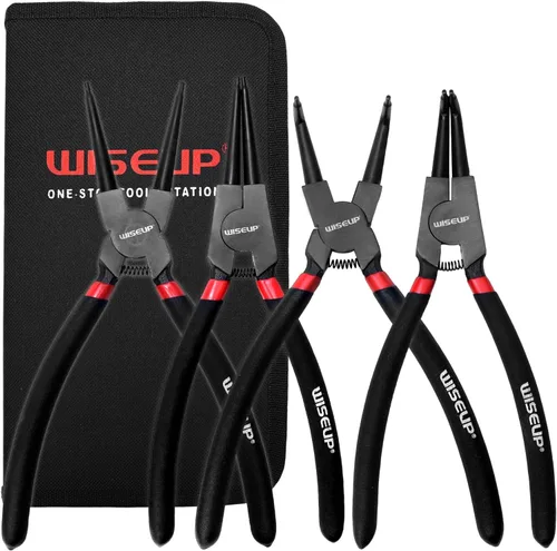 Vista 13 de WISEUP Juego de alicates de anillo a presión, 4 piezas de 7 pulgadas, kit de alicates de circlip interno/externo de 7 pulgadas, puntas de mandíbula