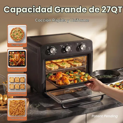 Vista 3 de SMIRLY Combo de horno tostador de freidora de aire 6 en 1, horno tostador Negro