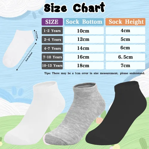 Vista 7 de ZERULETS Calcetines para niños, 20 pares de calcetines de tobillo de corte bajo cortos deportivos para niños y niñas, niños de 1 a 13 años