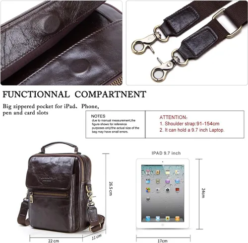 Vista 2 de Contacts Bolso bandolera de cuero para hombre, 9.7 pulgadas, iPad, vintage, de cuero auténtico, bolso de viaje para el trabajo, Café