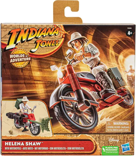 Vista 2 de Indiana Jones Worlds of Adventure Helena Shaw Figura de acción con juguete de motocicleta, 2.5 pulgadas, figuras de acción para niños a partir de 4