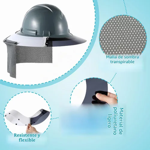 Vista 3 de Feekoon Parasol para sombrero duro con protector de cuello con accesorio de ala completa Casco duro de ala completa, protección UV, malla