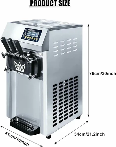 Vista 3 de Máquina de helado suave comercial, máquina eléctrica de helado de 1250 W, máquina de helados de 3 sabores, panel LCD de limpieza automática