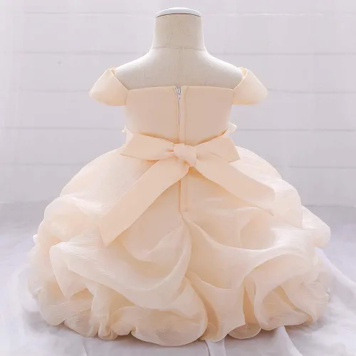 Vista 2 de Vestido de princesa con lentejuelas bordadas con hombros descubiertos y lentejuelas para niñas pequeñas, vestidos de fiesta de dama de honor