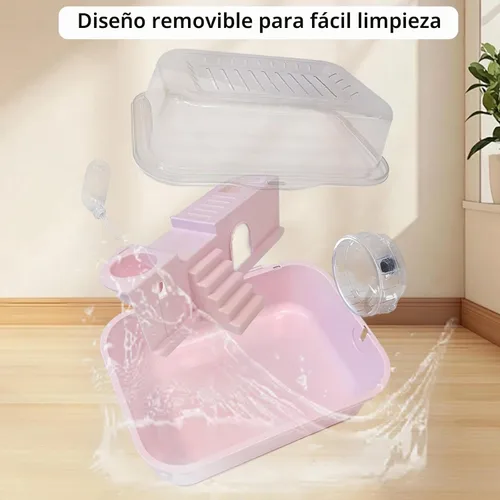 Vista 7 de Kit de jaula para hámster 9 en 1, transportador de viaje para hámster enano Rosa