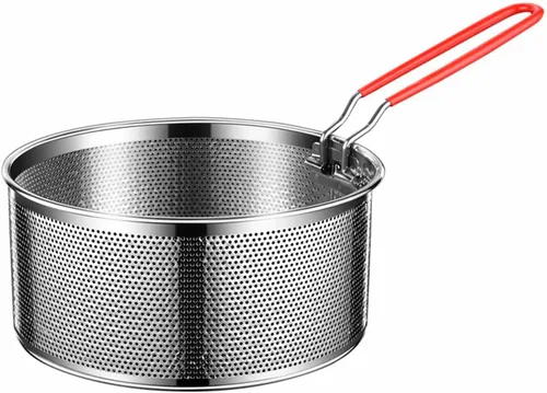 Vista 7 de Cesta para freír resistente a altas temperaturas para cocinar, colador de alimentos redondo de acero inoxidable para servir alimentos - Colador