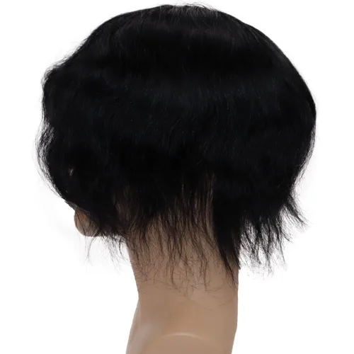 Vista 3 de Peluca de piel ultrafina de 0.003 in para hombres, 100% cabello humano virgen europeo, pelucas de repuesto de cabello humano real, 8x10 pulgadas, #1