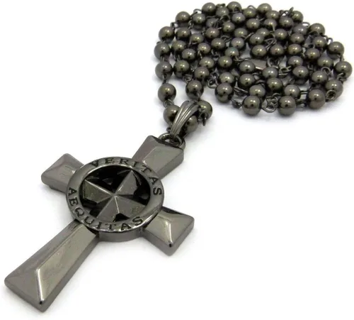 Vista 2 de Shiny Jewelers USA - Collar con colgante para hombre de Veritas AEQUITAS con diseño de cruz de los santos de Boondock