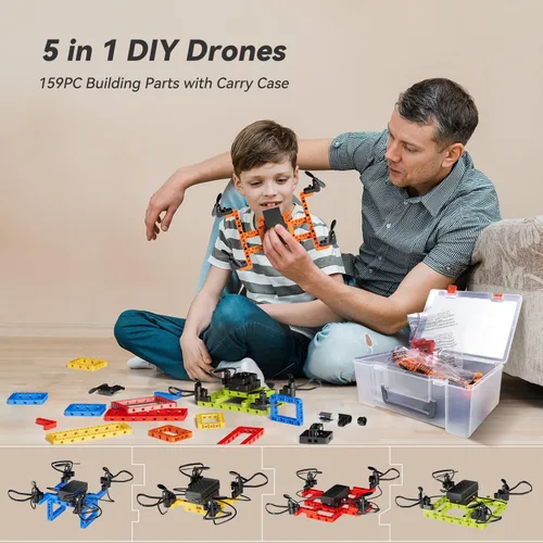 Vista 3 de Mini Drone para niños y principiantes, Kits de construcción de drones 5-EN-1 DIY creativos para que los niños construyan sus propios drones, 5