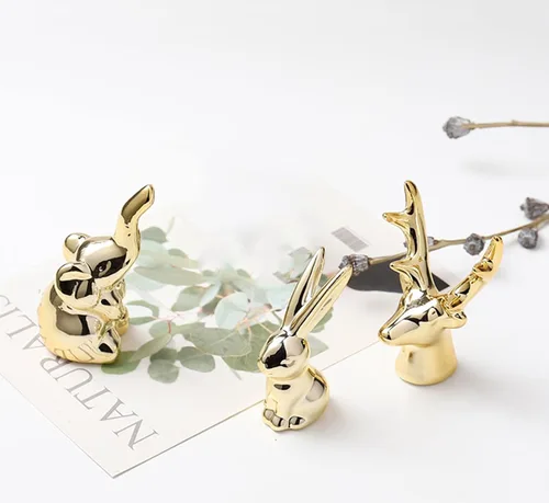 Vista 2 de Figuras de animales de cerámica, adornos dorados para decoración del hogar, esculturas y estatuas, regalos de arte hechos a mano (elefante)