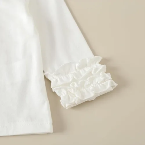 Vista 6 de Camisetas básicas lisas de manga corta con volantes para niñas pequeñas, ropa casual para cumpleaños infantil