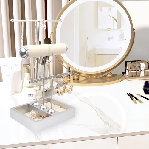 Vista 5 de Jwinkumy Jewelry Holder Organzier Stand, Detachable Necklace Holder with 3 Tiers Jewelry Box Display for Rings Bangles Earrings Watch and Bracelets