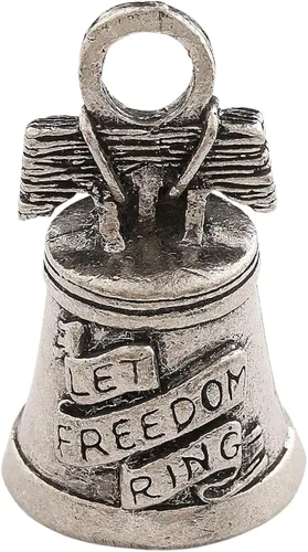 Vista 14 de Guardian Bell Campana patriótica de buena suerte con llavero y bolsa de regalo de terciopelo negro Campana de motocicleta Peltre sin plomo