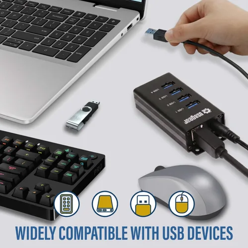Vista 7 de USBGear Concentrador USB de 4 puertos 3.2 Gen 1 – Concentrador de datos supervelocidad montable con puertos USB para laptop, PC, escritorio y más