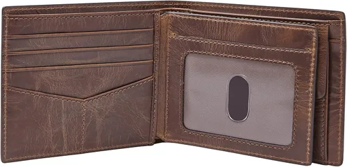 Vista 2 de Fossil Mens Derrick Leather RFID-Blocking Large Bifold with Coin Pocket Wallet
