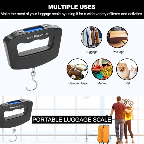 Vista 6 de Mini báscula digital portátil para colgar, báscula electrónica de gancho para pescado, peso de 110 libras, báscula colgante portátil digital