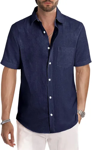 Vista 67 de JMIERR Camisas de vestir a rayas con botones y manga corta para hombre