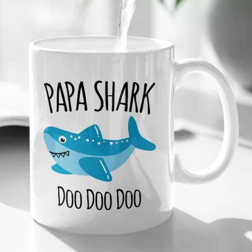 Vista 4 de Taza de tiburón para abuelo, regalo de cumpleaños para abuelo, de nietos, 11 onzas, color blanco