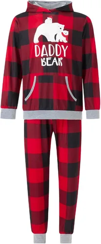 Vista 3 de FULA-bao Pijamas familiares de vacaciones a juego, pijamas de Navidad con estampado de mamá oso y pantalones a cuadros