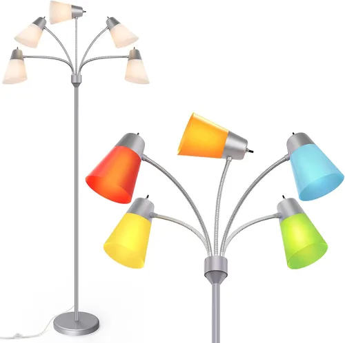 Vista 10 de FOLKSMATE Lámpara de Pie LED, Medusa Múltiples Cabezales Moderna Alta, Rústica Ajustable Luz de Lectura de Pie para Sala de Estar/Habitación de Negro