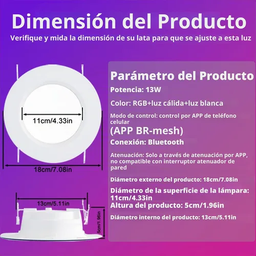 Vista 7 de Iluminación empotrable inteligente, 5/6 pulgadas, compatible con Alexa, Downlight LED inteligente, 13 W 1050 LM, luces inteligentes multicolor