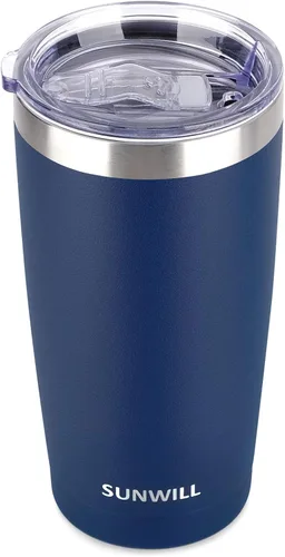 Vista 23 de SUNWILL - Vaso para café de viaje de 20 onzas, taza aislada con tapa, taza de acero inoxidable para bebidas frías y calientes, gris claro Gris oscuro
