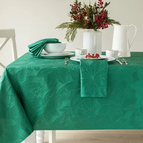 Vista 8 de Benson Mills - Mantel de tela de damasco Poinsettia Legacy, para fiestas, invierno y Navidad