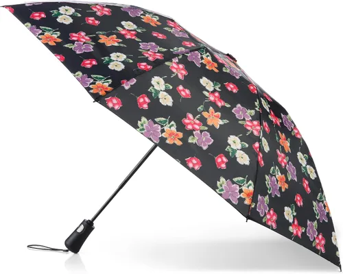 Vista 6 de Totes Reverse Close Folding Inbrella with Auto Open Close and Compact FLORAL ELÉCTRICO NEGRO