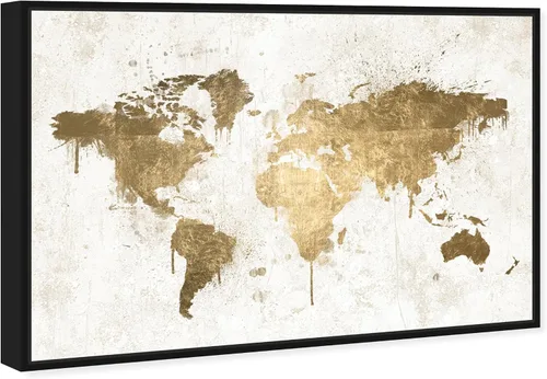 Vista 2 de Mapamundi White Gold Mapamundi - Lienzo decorativo para pared, diseño de mapas y banderas